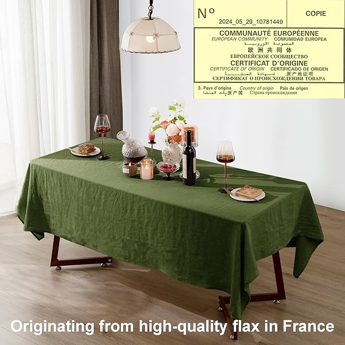 Talasily Linen Tablecloth 100% Pure Linen Table Cloth 60x108 Inches Rectangle Tablecloths Washable Cloths for Kitchen, Dining, Buffet Parties, Holidays, Picnic, Weddings and Restaurants-Green