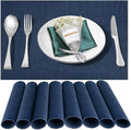 Placemats Set of 8,Washable,Heat and Stain Resistant Indoor/Outdoor Place mats,Vinyl Woven Non Slip Table Mats for Restaurant Table Protection,PVC Placemats(Navy Blue,8PCS)