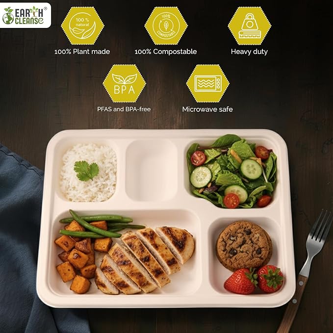Pack of 250 Meal Tray Deep 5 Compartments – Durable Disposable Food Tray – Ideal for Catering, Takeaway & Events – Microwave Safe – Bulk Pack – Eco-Friendly & Sustainable
