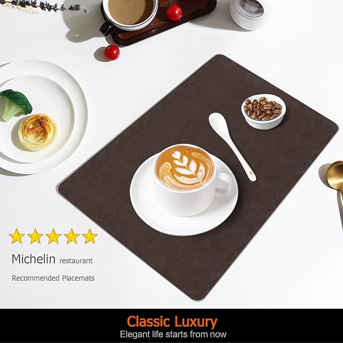 Vinyl Placemats Set of 12 Faux Leather 100% Waterproof Wipeable Washable Place Mats Heat Resistant Easy Clean Non-Slip Table Mats for Indoor Outdoor. (12,Coffee)