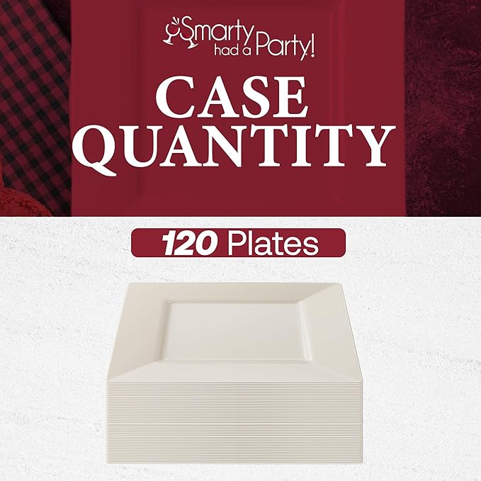 Smarty Had A Party 120 Disposable Plastic Dessert Plates, 6.5" Heavy Duty Square Ivory Salad Plates for Appetizers, Cakes, and Events, Bulk Supplies for All Occasions