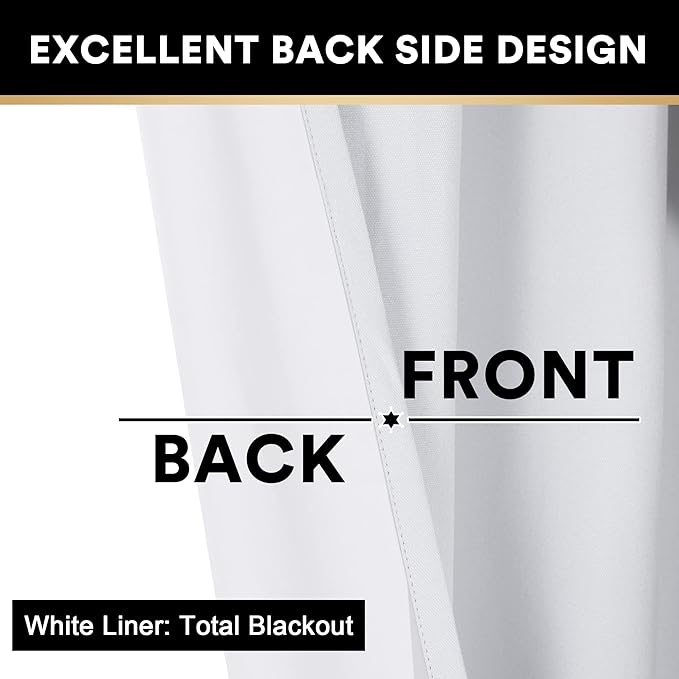 PrinceDeco Blackout Curtains 84 inch Length 2 Panels Set 100% Blackout Curtains for Bedroom Living Room Linen Textured Curtains with White Liner Grommet Room Darkening Curtains, Pure White,W42 X L84