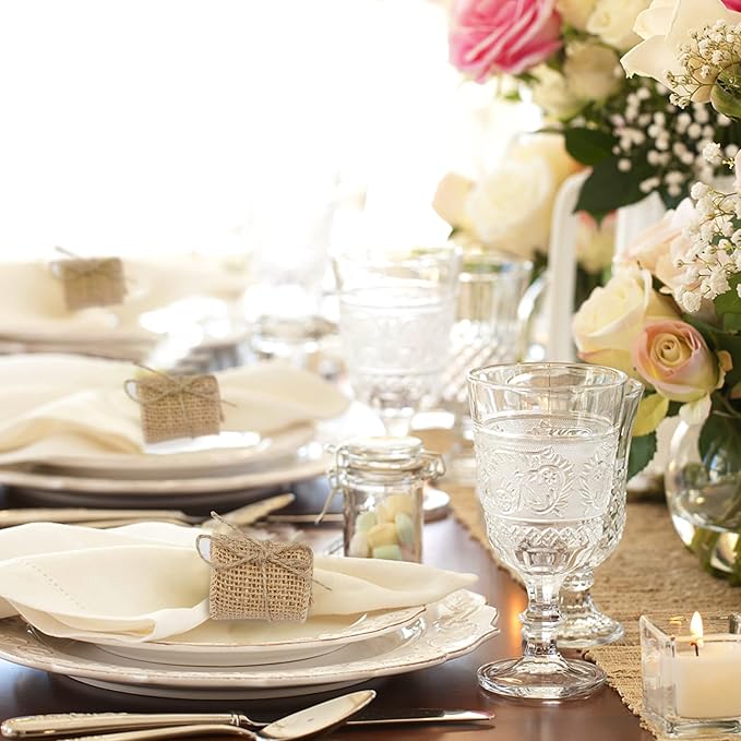 100pcs Burlap Napkin Rings with Wired Edge Disposable Napkin Rings Napkin Bands for Country Wedding Decorations Party Dinner Table Decorations