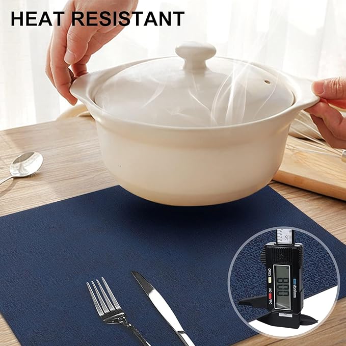 homing Faux Leather Heat Resistant Placemats 4 Packs, Waterproof Wipeable Dining PU Place Mats for Indoor & Outdoor, Easy to Clean, Dark Navy Blue
