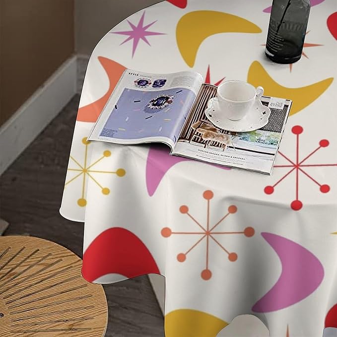 Mid Century Modern Round Tablecloth, Vintage Abstract Colorful Geometrics Modern Art Tablecloth for Home Party Dining Room Kitchen Decor 50Inch(127cm)