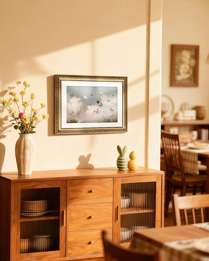 InSimSea Gold Picture Framed Wall Art, Living Room Vintage Butterfly Cloud Nursery Wall Decor, Field Landscape Canvas Print Art, Home Farmhouse Decor, Antique Paintings with Frame 13x16inch