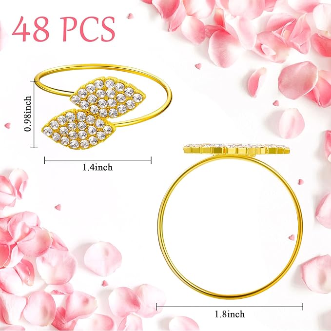 Hotop 500 Pcs Valentine's Day Napkin Rings Gold Table Decorations, Elegant Bling Leaves Napkin Rings, Rhinestone Guest Towels Buckle for Holiday Gather Party, Wedding Dinner Banquet Table Decoration