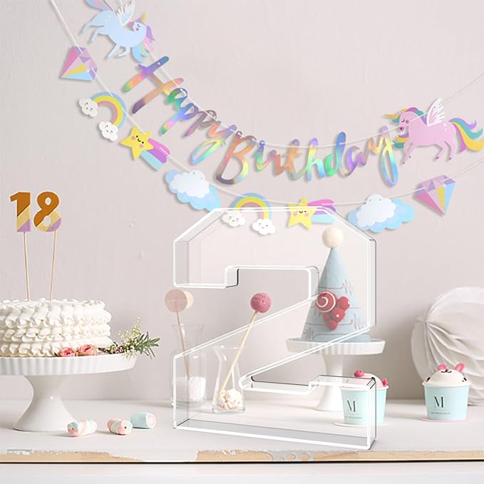 13.8" Acrylic Number Charcuterie Tray, Fillable Number Charcuterie Box for Food, Reusable Serving Cake Candy Dish Display Tray for Birthday Anniversary Party Decoration (Square Number 2)