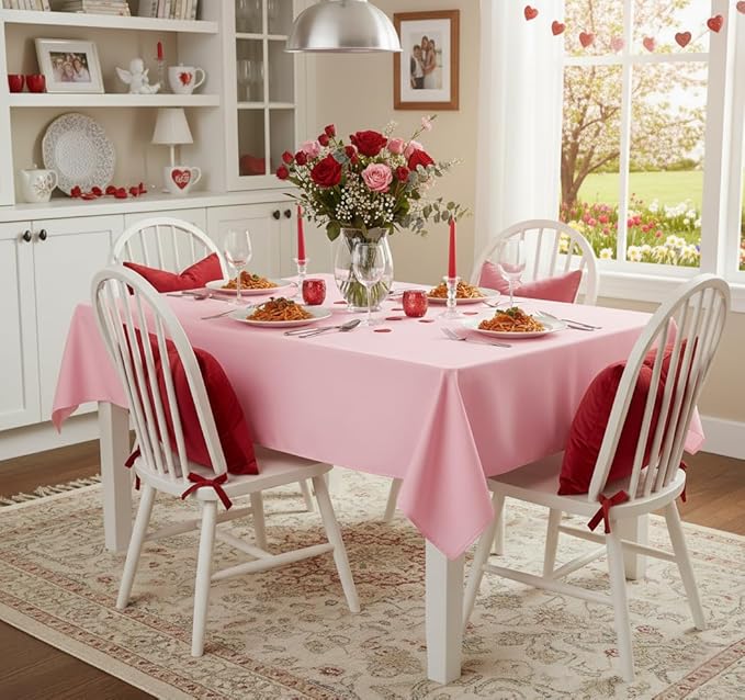 sancua Rectangle Tablecloth - 60 x 120 Inch - Stain and Wrinkle Resistant Washable Polyester Table Cloth, Decorative Fabric Table Cover for Dining Tables, Buffet Parties and Camping, Pink