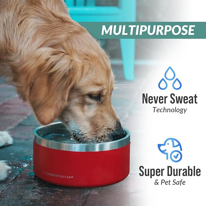 Coldest Dog Bowl - Anti Rust Metal, Non Slip, 3 Layers Insulated Stainless Steel Dog Bowls - Spill Proof & Heavy Duty - Water Bowl for Dogs, Cats & Pets, Dish Washer Safe (64 oz, Forever Pink Glitter)