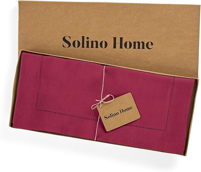 Solino Home Linen Beet Table Runner 132 Inches Long - 100% Pure Linen Extra Long Table Runner 14 x 132 Inch for Valentines, Easter - Classic Hemstitch