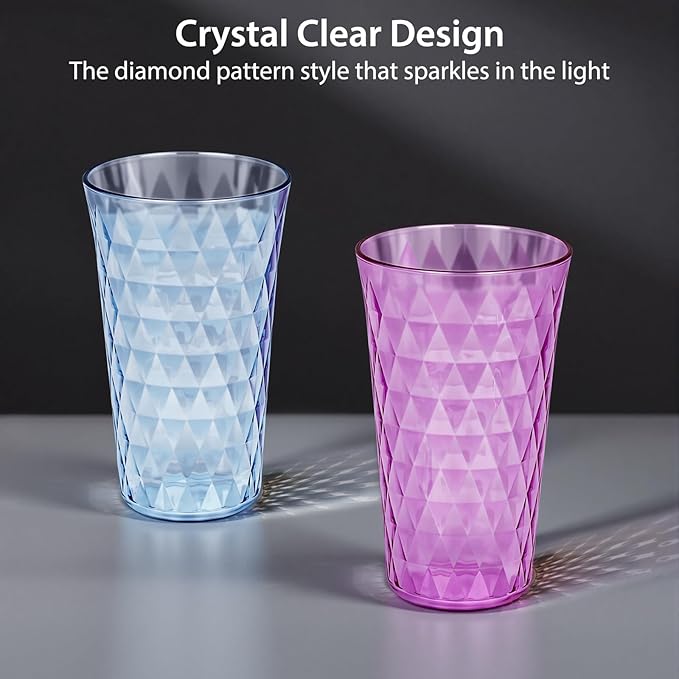 Freshmage 20 oz Unbreakable Drinking Glasses (Set of 8), Jewel Tone Colored Reusable Tumblers, BPA Free Plastic Drinking Cups for Home, Outdoor, Picnic, Pool, Stackable, Dishwasher & Microwave Safe