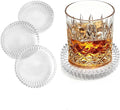 Glass Coasters Set of 4 for Drinks, Round Modern Set with Raised Edge Lip, Decorative & Aesthetic for Dining Table, Living Room, Office Desk