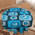 Mid Century Boho Round Tablecloth, Blue Mid Century Modern Art Abstract Geometric Pattern Retro Vintage Style Tablecloth for Home Party Dining Room Kitchen Decor 60Inch(152cm)