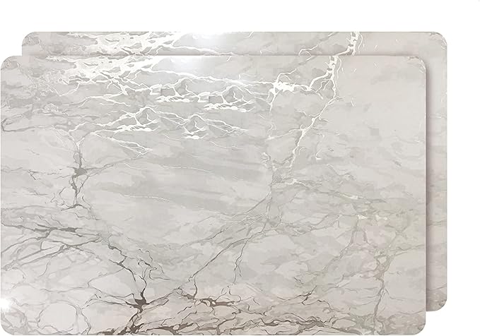 Dainty Home Foiled Granite Thick Cork Heat Resistant Dining Table Placemats Set of 2, 12" x 18" Rectangle, Marbled Silver, 2 Count - 2MC1218SI