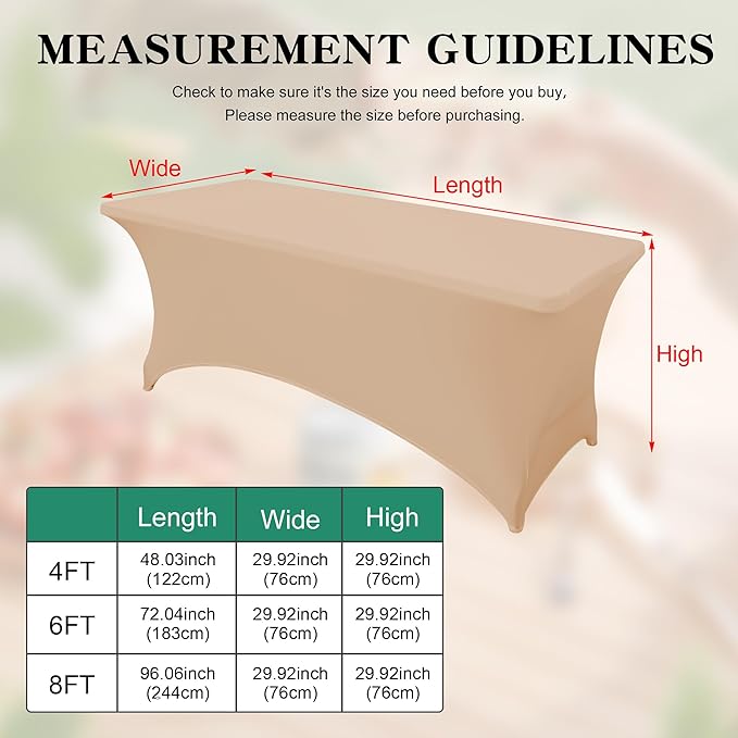 8FT Table Cloth for Rectangular Fitted Events Stretch Champagne Table Covers Washable Spandex Tablecloth Protector for Party, Wedding, Cocktail, Banquet, Festival