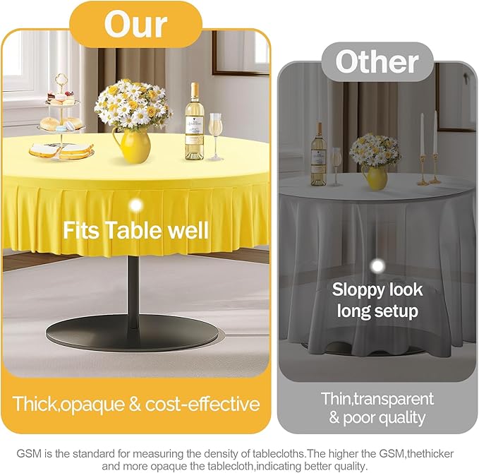 4 Pack Yellow Spandex Round Tablecloths for 72in Table, Stretchy Fitted 6FT Round Table Cloths, Wrinkle Free Table Cover with Skirt for Wedding Birthday Party Bridal Shower Banquet