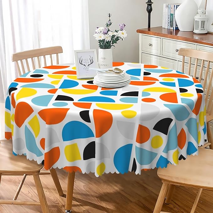 Laeacco 24 Inch Geometric Round Tablecloth Colorful Sector Circular Pattern Modern Abstract Art Print Table Cloth Washable Waterproof Wrinkle Free Table Cover for Kitchen Dining Picnic Party Decor