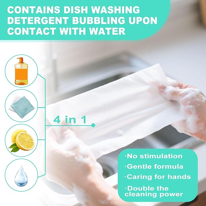twoworld Disposable Dish Cleaning Wipes,Dish Wipes for Washing Dishes No Water for Camping Travel Kitchen Outdoor(pack of 200)