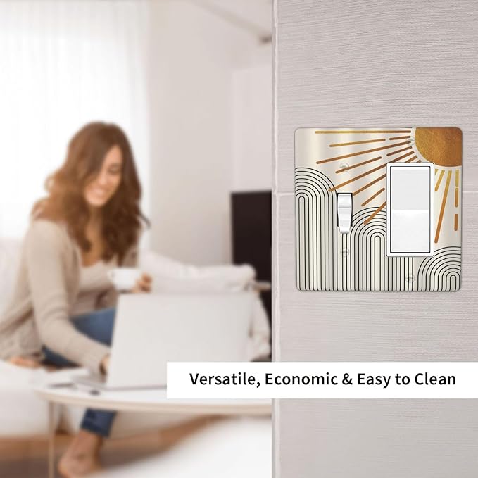 Light Switch Cover Mid Century Boho Sun Beige Minimalist Abstract 2 Gang Toggle Rocker Combo Socket Cover Wall Plates Decorative Switch Plates and Outlet Covers for Bathroom Bedroom Decor