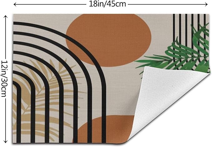 Boho Mid Century Placemats Abstract Geometric Modern Minimalist Washable Place Mats 12x18Inch for Dining Kitchen Farmhouse Decor 4 PCS