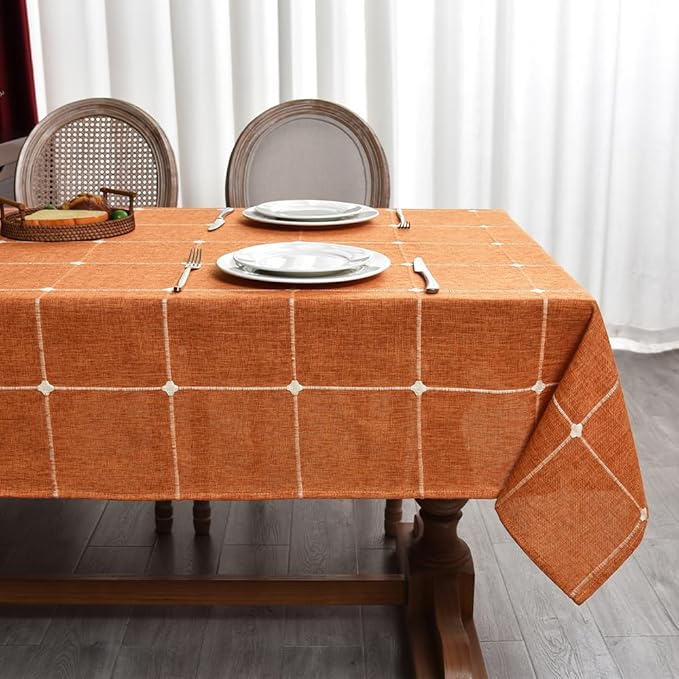 Zobesta Linen Table Cloth Burnt Orange Linen Tablecloth for Rectangle Tables 70 x 53 Inch, Washable Farmhouse Soft Boho Tablecloth for Outdoor, Party, Holiday, Picnic, Dining