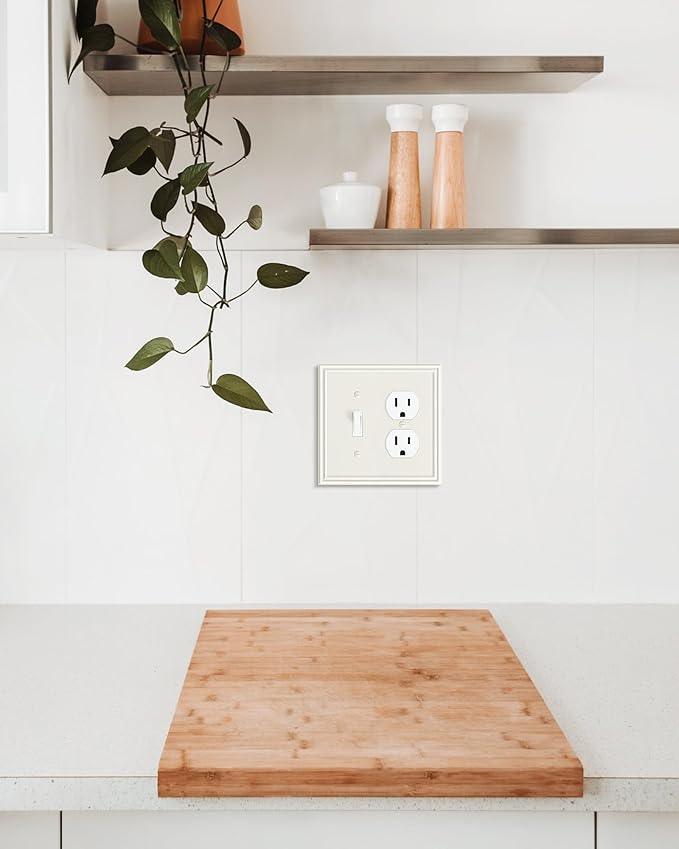 2-Pack Combo Toggle/Duplex Light Switch Cover Plate, Light Almond Wall Outlet Cover Plate, Decorative Wall Receptacle Cover for Electrical Outlets, Light Switch, Durable Solid Zinc Alloy