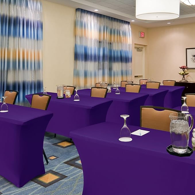 Fitted Stretch Table Cover for 6 ft Rectangle Tables-8 Pack Dark Purple Spandex Tablecloth-Elastic Folding Tablecloths for Party, Vendor Booth Display, Banquet Buffet Event, Craft Trade Show