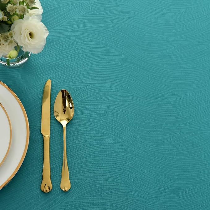 maxmill Round Jacquard Tablecloths Swirl Design Spillproof Wrinkle Free Water Proof Heavy Weight Soft Table Cloth for Circular Table of Buffet Banquet Parties Holiday Dinner Round 90 Inch Teal