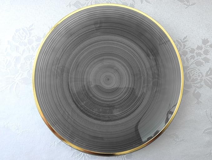 " OCCASIONS " 50 Plates Pack (25 Guests)-Wedding Party Disposable Plastic Plate Set -25 x 10'' Dinner + 25 x 7'' Salad & Dessert plates (Belize in Black & Gold)