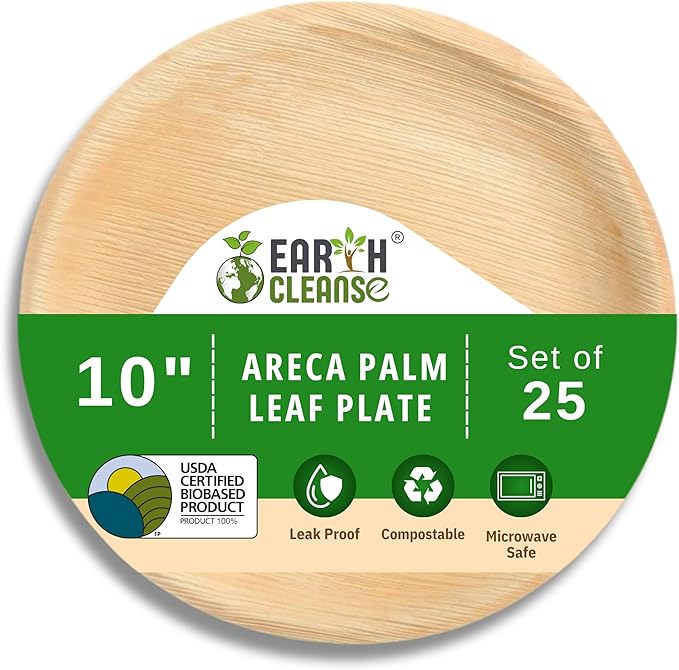 The Palm Dinnerware – Palm Plates 10 Inch Round (25 Pack) | Compostable & Biodegradable | Like Bamboo & Wooden Disposable Plates | Microwave & Oven Safe | Eco-Friendly Party Dinnerware
