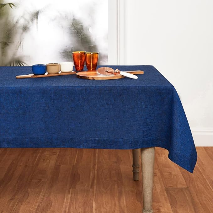 Solino Home Linen Tablecloth 60 x 120 Inch - 100% Pure Linen Royal Blue Table Cloth for Rectangular Tables - Athena, Machine Washable Cloth Tablecloth