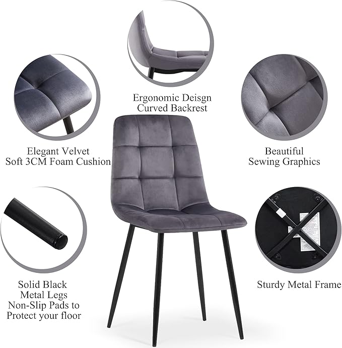 5 PCS Dining Table Set for 4, Modern Engineered Wood Table Walnut Wipe Clean with 4 Upholstered Velvet Home Chair Soft No Arms Accent Chairs with Back for Small Spaces