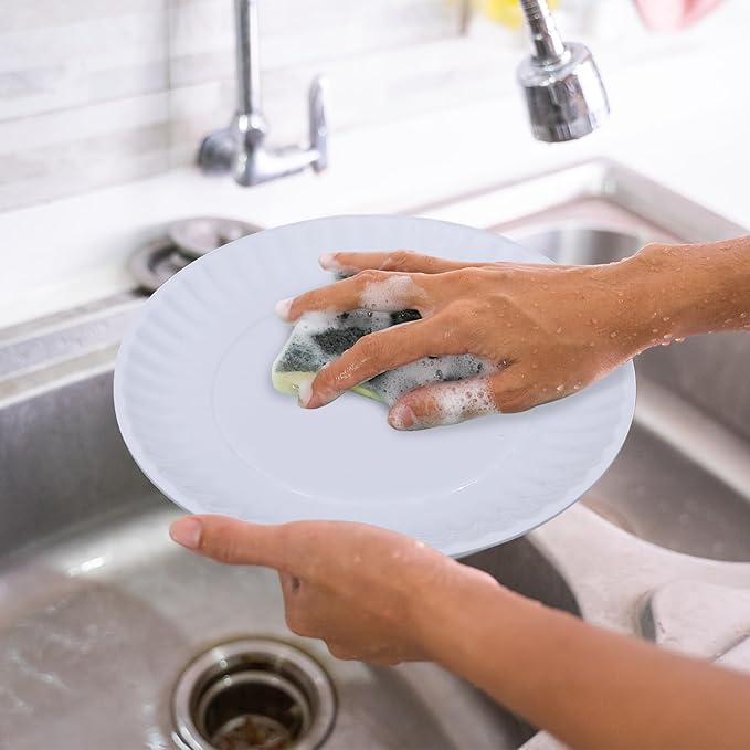 White Melamine Dinner Plates Set of 12, 9 Inch Lace Dish Set, Lightweight Round Tableware Plates, Scratch Resistant Kitchen Serving Dishes for Salad, Pasta, Dessert