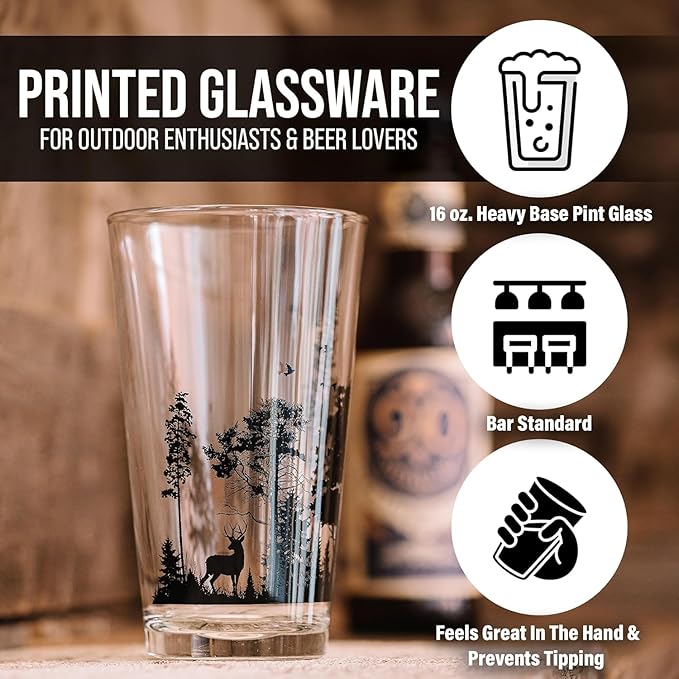 Black Lantern Set of 2 Pint Glasses – Screen Printed Drinking Glasses - 16 oz Highball Water Glasses Cups Sets Beer Glasses Tumblers Bar Glasses for Home and Kitchen (Forager)
