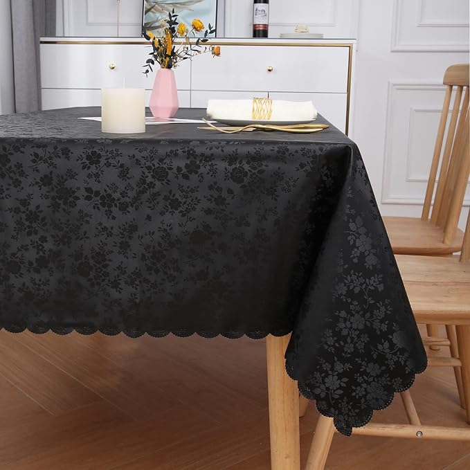 Smiry Rectangle Table Cloth, Waterproof Heavy Duty Vinyl Tablecloths, Wipeable Washable Table Cover for Kitchen and Dining Room (Black, 70" X 108")