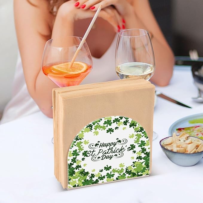 Napkin Holder Happy St Patrick's Day Green Crystal Clear Acrylic Napkin Holders Paper Napkin Holder Dining Table Dispenser for Kitchen Restaurant Home Decor Bar Accessories