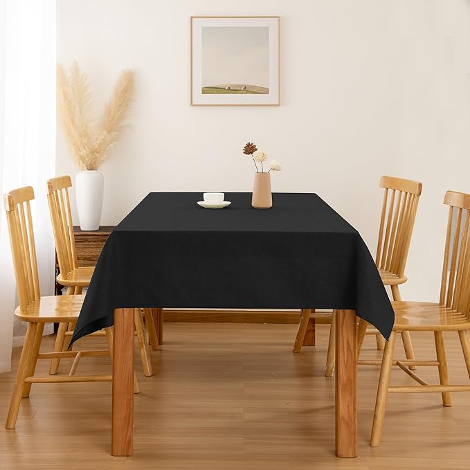 Hiasan Faux Linen Rectangle Tablecloth - Wrinkle and Stain Resistant Washable Table Cloth for Kitchen Dining Room Holiday Table Cover for Party Dinner, Black, 60 x 120 Inch