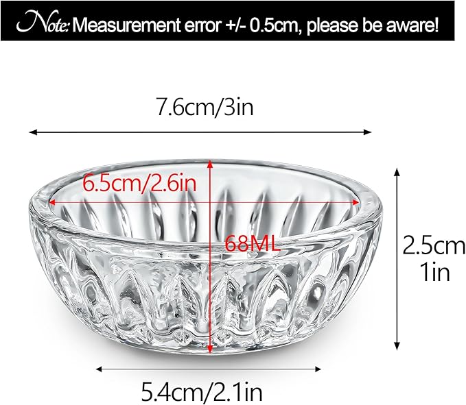 kanpura Mini Glass Bowls, Round Prep Bowl, Dishwasher Safe, Pinch Bowls for Dipping Spices Sauce, Stackable, 2 oz, Set of 6, (Clear)