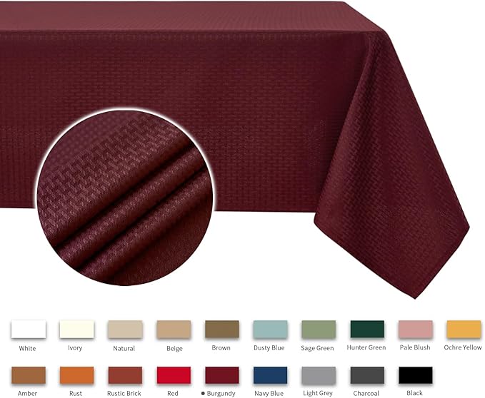 maxmill Square Jacquard Tablecloth Waterproof Spillproof Wrinkle Resistant Soft Weaved Design Table Cloth for Dinner and Party Washable Fabric Cover, Indoor and Outdoor Use, 60 x 60 Inch, Burgundy
