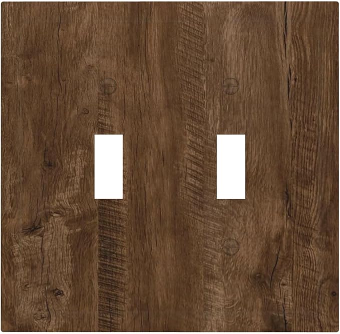 Decorative Light Switch Cover Brown Rustic Wood Grain Farmhouse 2 Gang Wall Plate Double Toggle Switch Plate Receptacle Electrical Outlet Cover Switchplate for Cabin Bedroom Decor（2 Pack）