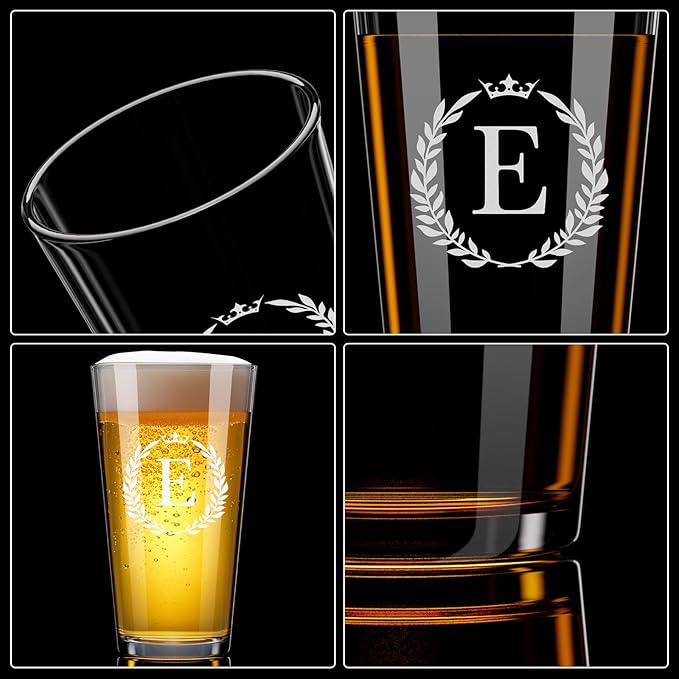 Personalized Beer Glasses Gifts for Men, 16 oz Pint Glasses Monogrammed A-Z Drinking Glass Cups Customized Gift, Unique Christmas Anniversary Birthday Gifts for Men Him Dad Brother Husband Grandpa (E)