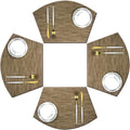 Wedge Shape Placemats for Round Dinner Table Woven Vinyl Wipe Clean Non Slip Plastic Table Mats Set of 4（Khaki）