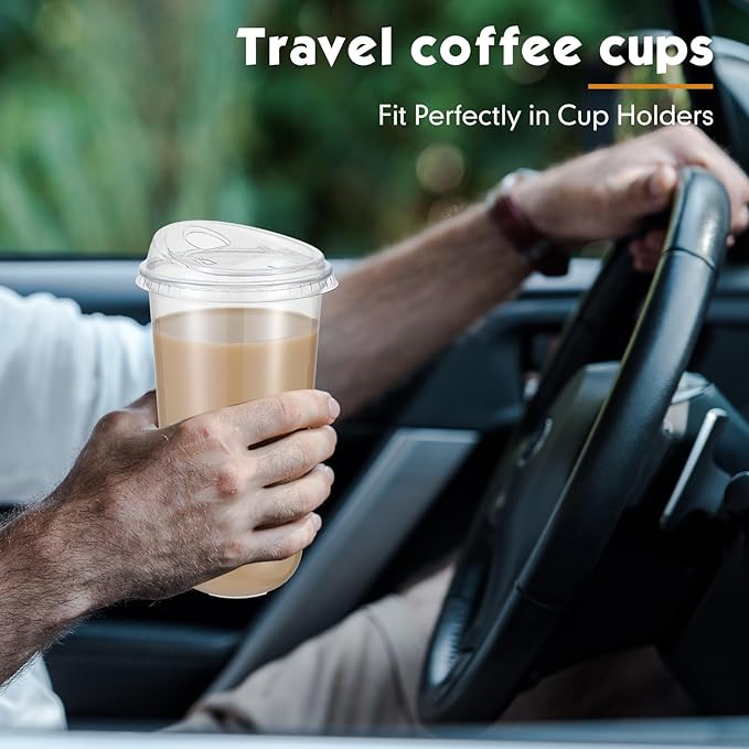 Baderke 50 Pcs Plastic Cups with Sip Lids Round Bottom Disposable Plastic Coffee Cups with Lids Clear Strawless Crystal Mugs for Iced Coffee Smoothie Cold Beverage Party Catering Supplies (20 oz)