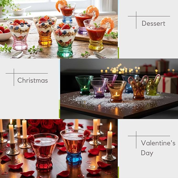 ColoVie Martini Glasses Set of 6 - Cocktail Glasses - 8oz Stemless Margarita, Bar, Dessert Glass - Colored Liquor Drinking Glassware - Cosmo, Manhattan, Espresso Martini - Cocktail Party Gift for Her