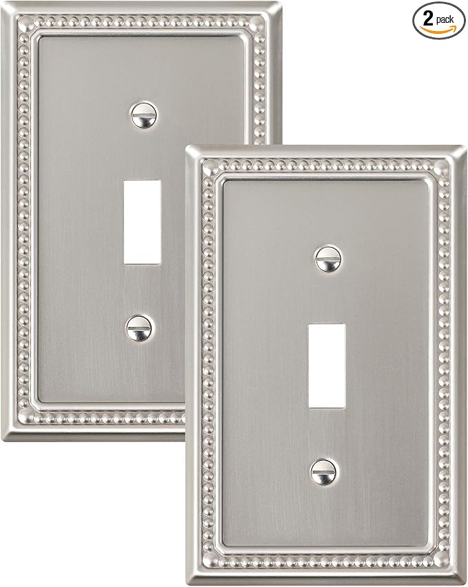 2-Pack Single Toggle Light Switch Cover Plate, Pearls Decorative Switch Plate Covers, Brushed Nickel 1 Gang Metal Wall Plate