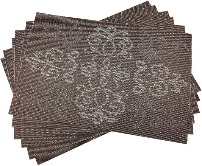 Gugrida Luxury Coffee Placemats Set of 6 Crossweave Woven Vinyl Placemat for Dining Table Heat Resistant Non-Slip Kitchen Table Mats Easy to Clean