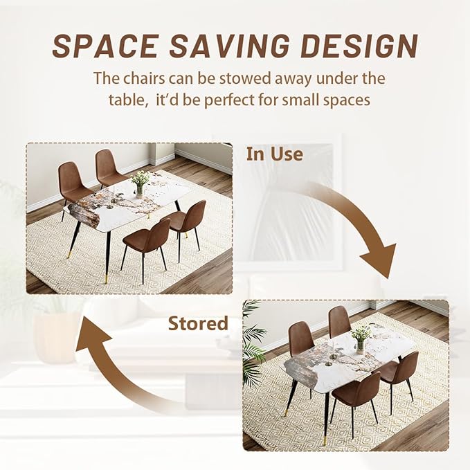 Table and Chairs Set of 4, Dining Room Table Set for 4, Sintered Stone Kitchen Table Top and Modern Chairs Set of 4 for Kitchen Dining Room
