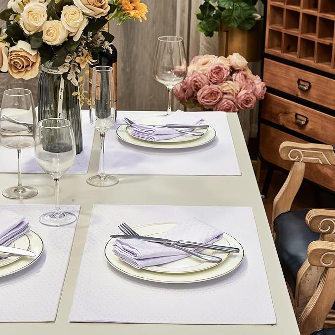 Place Mats Set of 8 – Rectangle Rectangular Waterproof Fabric Polyester Cloth Washable Wipeable Heat Resistant Placemats for Kitchen Dining Dinner Table Indoor 13 x 19 Inch White