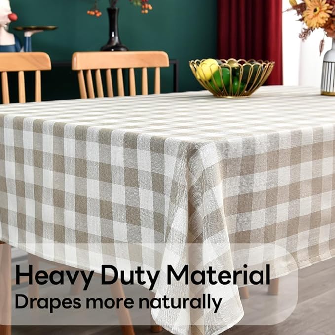 Gingham Table Cloth for Rectangle Tables Beige Checkered Plaid Tablecloth Heavy Duty Cotton Blend Washable & Wrinkle Table Cover for Outdoor Kitchen Dining Picnic Camping (60x120 Inch)